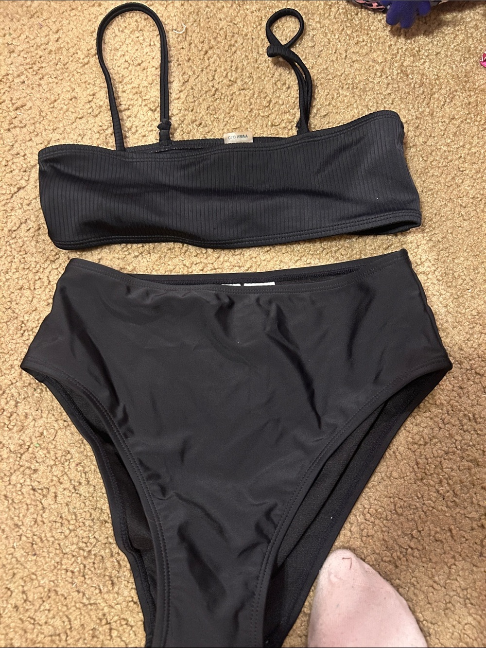 Black High-Waist Ribbed Bikini Set